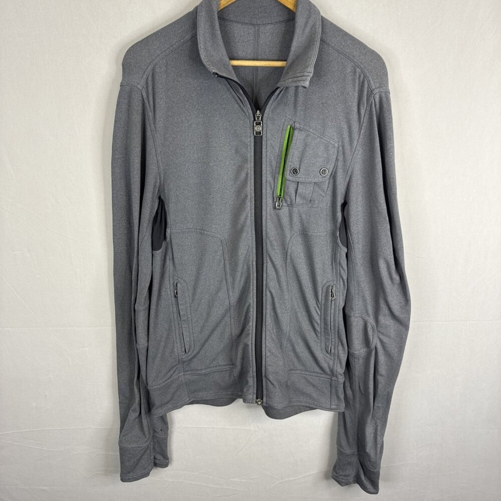 Lululemon Mens Gray Zip Track Jacket Snap Pockets Vent Panels Medium